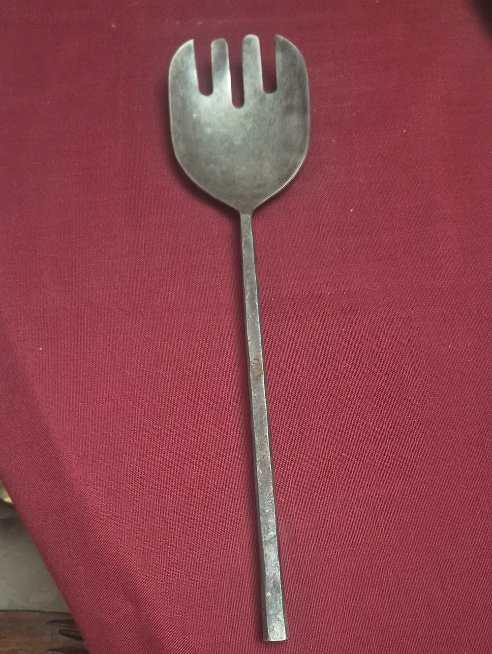 Huge Vintage Ironwrought Steel Rustic Salad Serving Fork